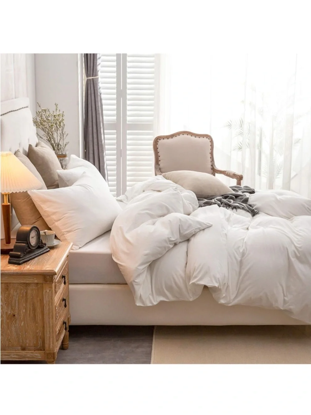 Off-White Jersey Knit 100% Cotton Duvet Cover Set 3 Pc-Full Size